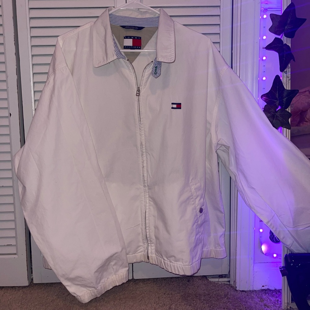WHITE MENS JACKET WITH COLLAR AND ZIPPER•TOMMY HILFIGER